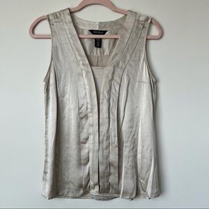 White House Black Market Silk Blouse Champagne Gold Stretch Sleeveless Sz Sm